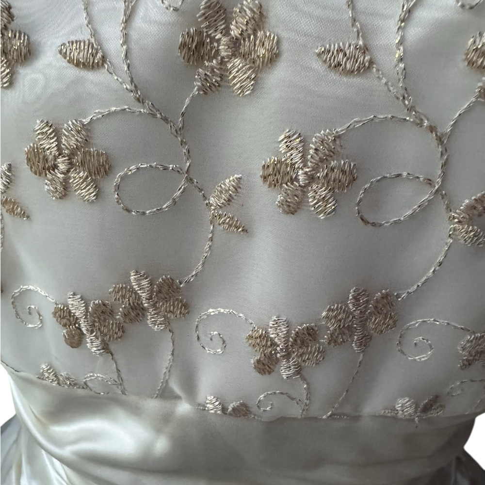 1980s/90s Jessica McClintock for Gunne Sax Off White Embroidered Satin Tulle Par - Picture 3 of 11